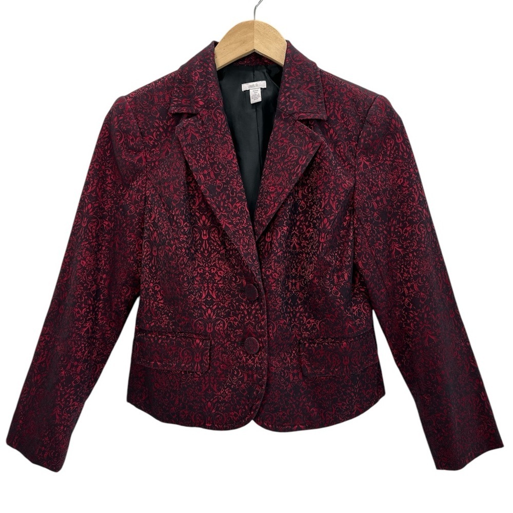 Vintage‎ Apt. 9 Brocade Jacquard Cropped Blazer Burgundy Black Dark Academia 10P